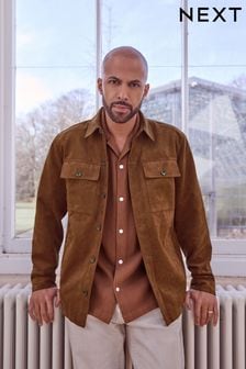 Rust Brown Button Through Faux Suede Shacket