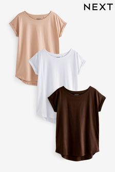 White/Brown/Neutral Cap Sleeve T-Shirts 3 Pack