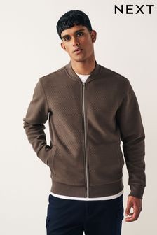 Mocha Brown Texture Bomber Jacket