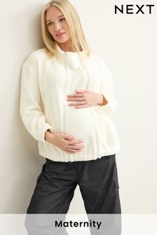 Ecru White Maternity Teddy Borg Jacket With Removable Panel