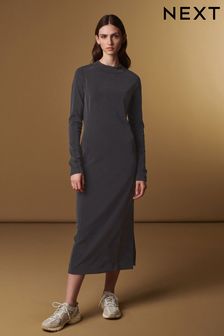 Charcoal Grey Premium Long Sleeve Midi Dress
