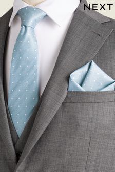 Light Blue Polka Dot Silk Tie And Pocket Square Set