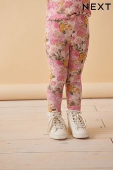 Pink Vintage Floral Rib Jersey Leggings (3mths-7yrs)