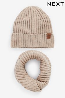 Neutral Knitted Snood and Hat Set (1-16yrs)