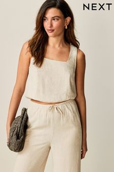 Natural Summer Square Neck Top with Linen
