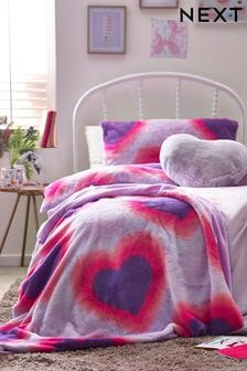 Pink Heart Print Faux Fur Throw