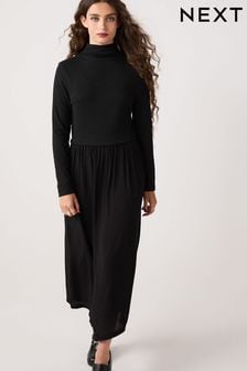 Black Long Sleeve Pleated Dress