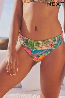 Tropical Print Shirred High Leg Bikini Bottoms