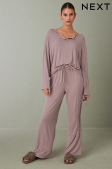 Mauve Purple Rib Long Sleeve Pyjamas