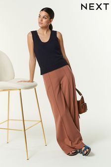 Rust Brown Tailored Ponte Wide Trousers