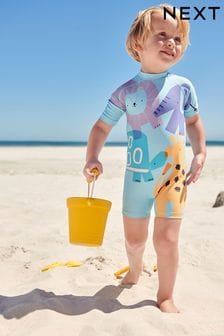 Pale Blue Zoo Animal Sunsafe All-In-One Swimsuit (3mths-7yrs)
