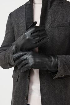 Black Signature Cashmere Lined Leather Gloves