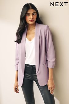 Purple Relaxed Ruched Sleeve Blazer