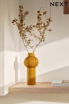 Yellow Yellow Bulbous Reactive Glaze Ceramic Vase