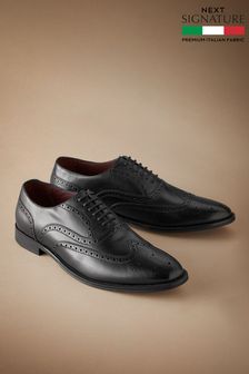 Black Signature Italian Leather Wing Cap Brogues