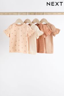 Beige/ Pink Floral Baby Short Sleeve Top 4 Pack