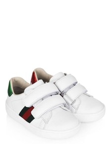 GUCCI Kids White Leather Velcro Trainers