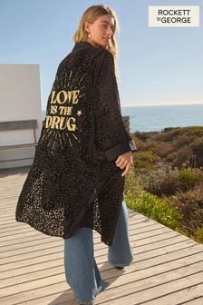 Black Rockett St George Leopard Print Burnout Slogal Back Maxi Kimono