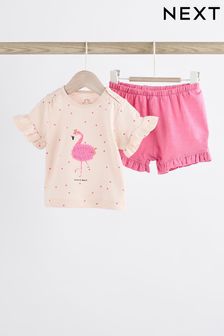 Pink Flamingo Baby Top and Shorts 2 Piece Set