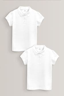 White Cotton Short Sleeve Polo Shirts 2 Pack (3-16yrs)