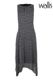 wallis black polka dot midi dress