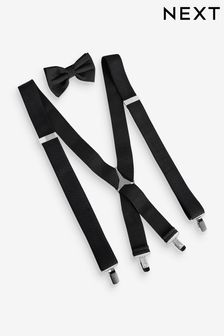 Black Wide Braces and Bow Tie Set