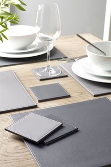 Charcoal/Grey Set of 4 Charcoal/Grey Reversible Faux Leather Placemats and Coasters Set