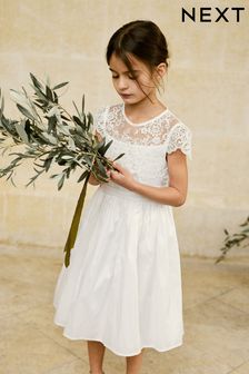 Ivory Lace Bodice Flower Girl Bow Dress (3-16yrs)