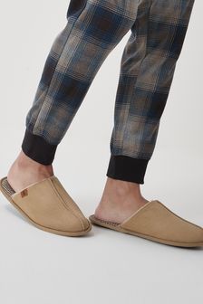 Natural Stone Check Sock Mule Slippers
