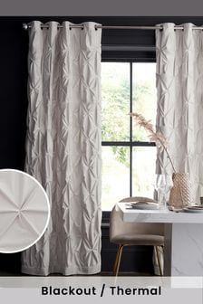 Oyster White Oyster White All Over Pleated Luxurious Velvet Eyelet Blackout/Thermal Curtains