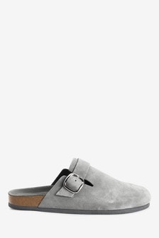 Grey Suede Closed Toe Footbed Mules