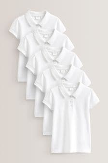 White Cotton Short Sleeve Polo Shirts 5 Pack (3-16yrs)