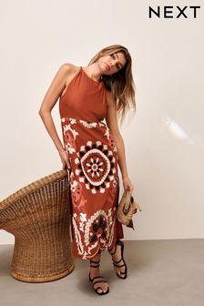 Rust Red High Neck Summer Dress