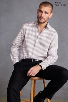 Neutral Brown/White Stripe Signature Trimmed Shirt