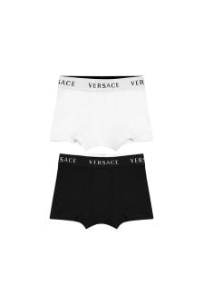 Versace Boys Black/White Cotton Boxer Shorts Two Pack