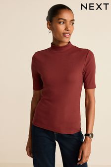 Brown Half Sleeve High Neck T-Shirt