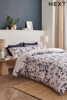 Blue/Neutral Blossom Floral Blue/Neutral Blossom Floral 100% Cotton Printed Duvet Duvet Cover and Pillowcase Set
