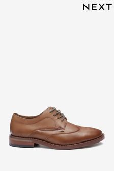 Tan Brown School Leather Wing Cap Lace-Up Shoes