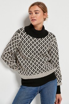 black and white roll neck jumper