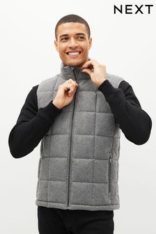 Grey Textured Square Quilted Shower Resistant Gilet