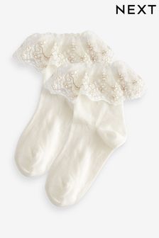 Cream Cotton Rich Bridesmaid Ruffle Ankle Socks 2 Pack