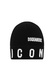 Dsquared2 Kids Black Wool Icon Hat