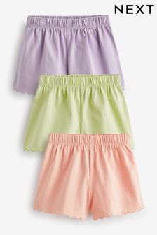 Lilac/Green/Peach 3 Pack Cotton Scallop Edge Shorts (3mths-7yrs)