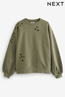 Khaki Green Heart Cut-Out Detail Sweatshirt