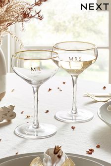 Gold Set of 2 Gold Est In Wedding Champagne Coupe Glasses