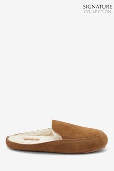 tan suede mule slippers