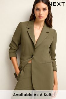 Khaki Green Tailored Crepe Single Breasted Blazer