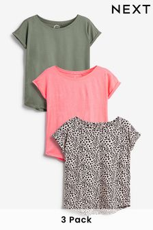 Green/Pink/Animal Cap Sleeve T-Shirts 3 Pack