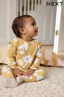 Ochre Yellow Floral Baby Top And Leggings Set