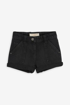 girls black denim shorts